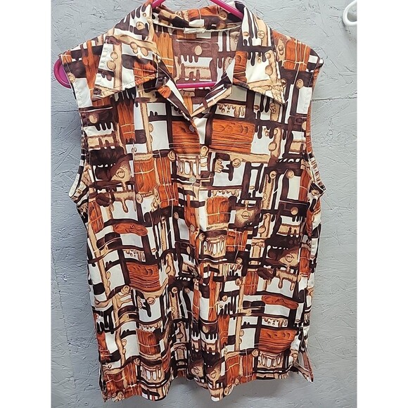 Vintage Mod Tank Top Psychedelic Sleeveless Retro 60s Sz 44 - Picture 3 of 12